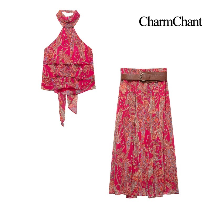 Midi Skirt Floral - CHARMCHANT Set 2 Potong Atasan Tanpa