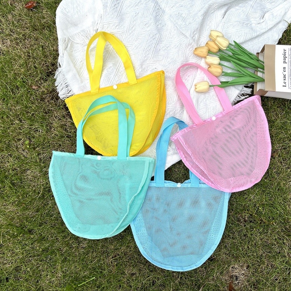 Tote Bag Beach - INS Tas Jaring Warna Solid Ringan,
