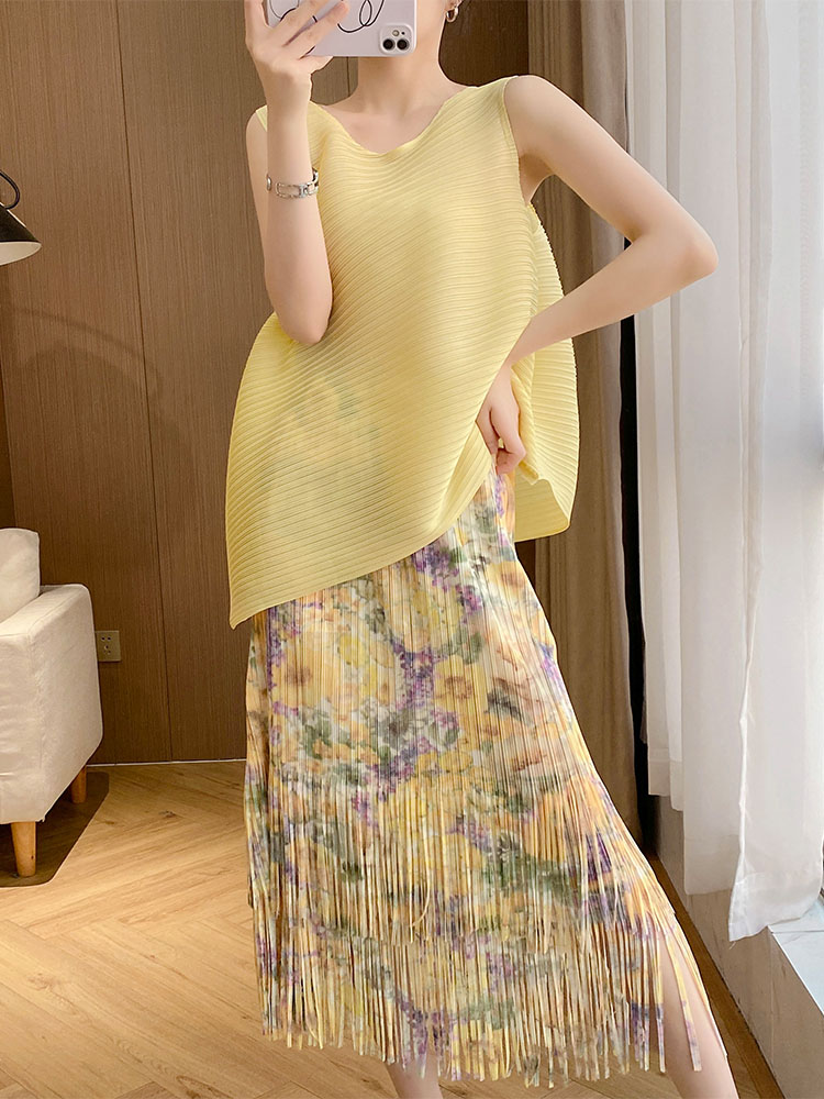 Set Rok Midi Berumbai Motif Bu - Midi Skirt Floral ulasan dan harga