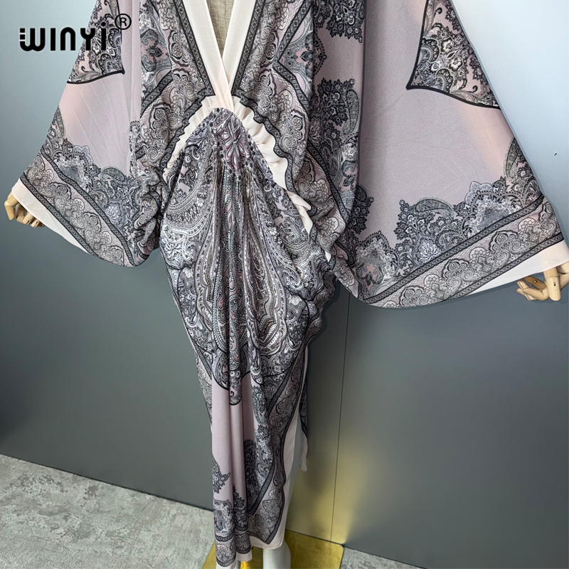 Gaun WINYI V-neck Seksi Motif  - Cover Up Kaftan ulasan dan harga
