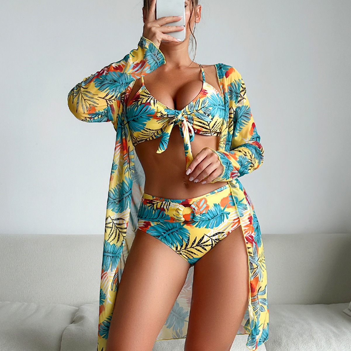 Baju Renang Wanita 3-Potong Be - Kimono Sheer Floral ulasan dan harga